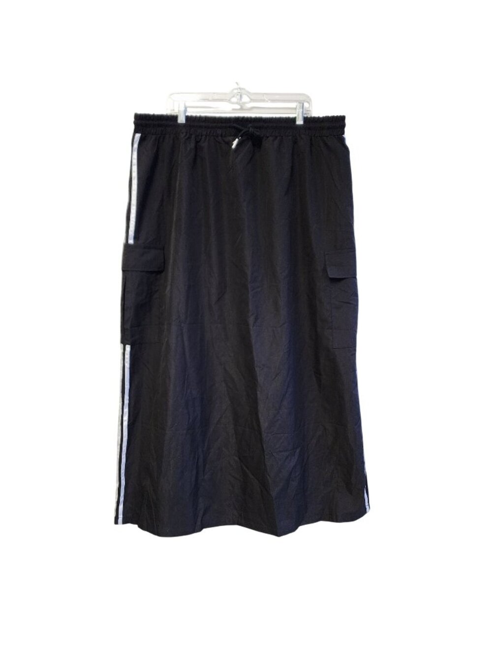Plus Size Black Cargo Skirt Pockets  Sporty Side Stripes Size 4X Drawstring Wais